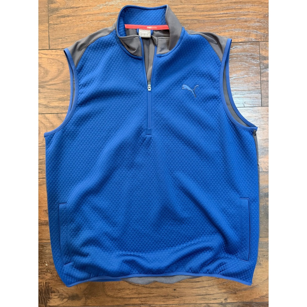 Puma Golf Mens XL PWRWARM 1/4 Zip Quilted Vest Blue Grey WarmCell Mock Neck